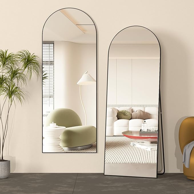 Full Length Mirror, 56"x16" Arch Mirror Floor Mirror with Stand, Black Arched Full Body Standing or Leaning Mirrors for Bedroom, Living Room