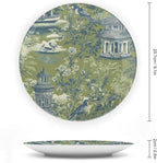 Pagoda Garden Imperial Green Plates Ceramic of 6", 7", 9", 10", Customize Asian Green Chinoiserie Ceramic Craft for Decorative Ornaments, Wall Farmhouse Decorations Wedding, Unique Art with Stand