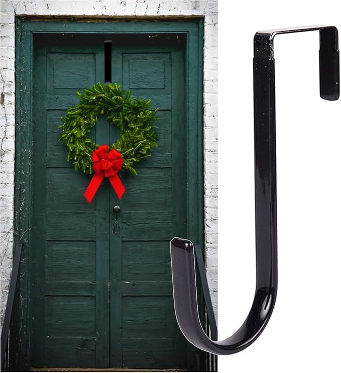 Black Wreath Hanger, Strong Bearing Fall Wreath Christmas Halloween Decorations Carbon Steel Wreath Door Hook 5" Height Wreath Hangers, Front Door Metal Over The Door Single Hook, Wreath Hangers