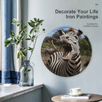 Wall Picture, with Funny Zebra Printed Circular Iron Hanging Picture,Wall Art Decor,Home for Bedroom Living Room Bathroom Decor,Iron Painting 11.8X11.8 in