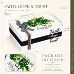 Capoda 3 Pcs Decorative Books for Home Decor Farmhouse Faux Stacked Books Wooden Rustic Table Decor with Bead Garland Twine Ribbon Faux Leaf for Table (Faith)