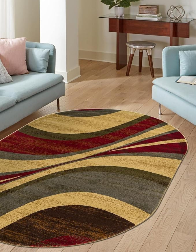Unique Loom Barista Collection Area Rug - Ngada (4' 1" x 6' 1" Oval, Beige/Red)