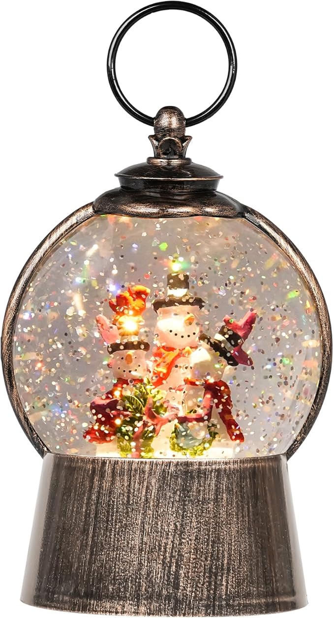 Christmas Snowman Snow Globe Lantern, Light up Christmas Indoor Decorations with Timer, Musical Snow Globe with Swirling Glitter, USB Powered & Battery Operated Snowman Red Cardinal Gifts
