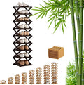 9 Tier Bamboo Shoe Rack, Foldable Shoe Rack, Shoe Rack, Ertical Shoe Organizer for Small Spaces, No Assembly Narrow Shoe Shelf for Entryway Closet Dorm (Brown, 9 Layers)