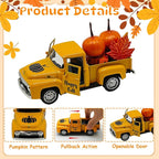 4.9″ Mini Fall Vintage Metal Pumpkin Truck Decor with Pumpkins and Maple Leaves - Fall Rustic Farmhouse Style Table Centerpiece, Thanksgiving & Autumn Havest Tiered Tray Decoration for Home Kitchen