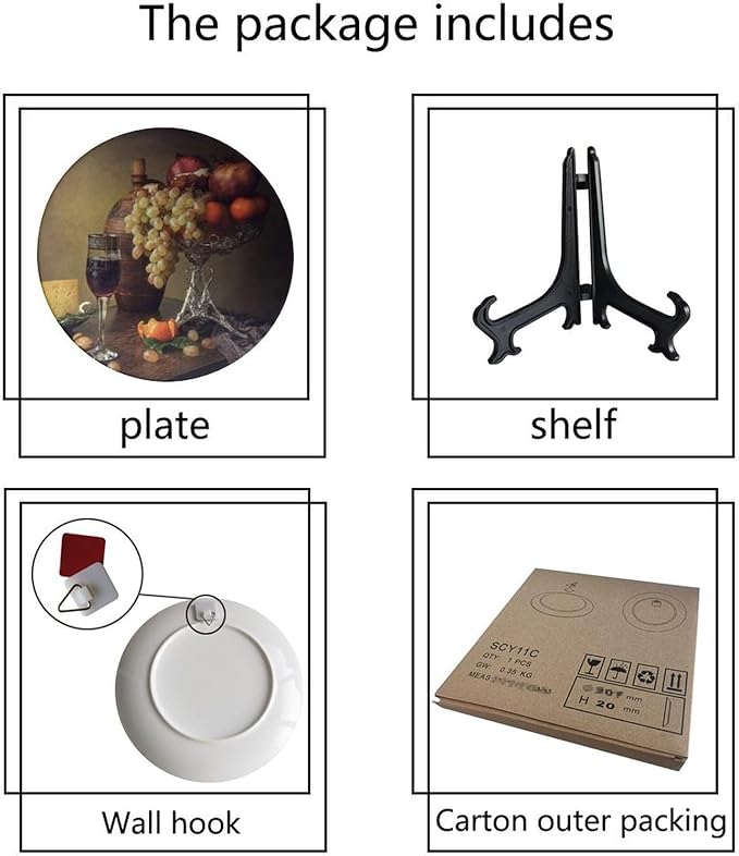 Decorative Plate Holder, 8 Inch, Cheese Grape Pomegranate Orange Garnish Round Display Plate, Home Wobble-Plate with Display Stand, for Home Kitchen Bedroom Decorative Ornaments