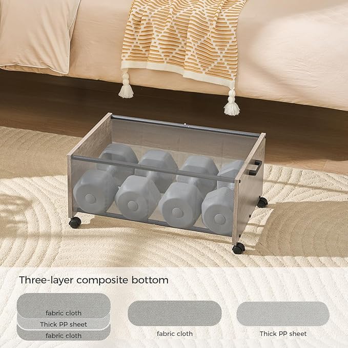 Under Bed Storage with Wheels,Under Bed Drawers Heavy Duty, 2 Packs, Wooden Under Bed Storage Containers Organizer, Metal Frame, Patented Design