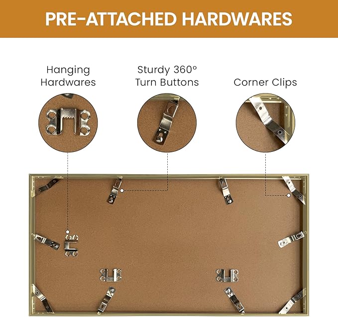 9x18 Aluminum Metal Picture Frame,Tempered Glass Gold Photo Frame 9x18 for Family Photo,Posters,Art,Document to Wall Mount Horizontally or Vertically