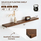 48 Inch Floating Shelves, Solid Wood Wall Shelves, 8 Inch Deep Floating Shelf – for Bathroom, Bedroom, Living Room, Kitchen, Home Decor & Storage, Heavy-Duty Wooden Shelf Wall-Mounted, Set of 1