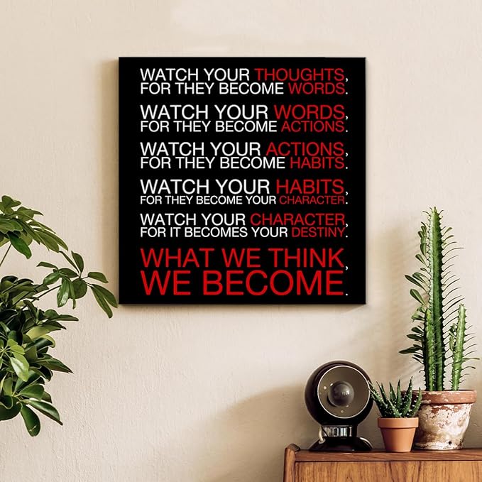 Watch Your Thoughts Motivational Classroom Posters, Inspirational Wall Decor Modern Canvas Painting Wall Art Framed Paintings for Office Living Room Bedroom Home Decorations, 8 x 8 Inches
