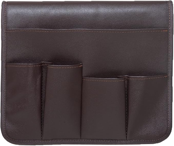 PU Leather Sofa Armrest Organizer, Armchair Magazine Holders, Waterproof Remote Holder for Recliner Couch with 1 Large Pocket, 4 Small Pockets for Magazine, Remote, Phone, Ipad, Books (brown)
