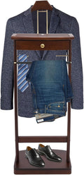 Wooden Suit Valet Stand | Freestanding Clothes Rack with Drawer & Sturdy Base, Ideal for Home Office Hotel
