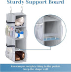 SLEEPING LAMB Short Hanging Shoe Organizer for Closet Storage with Mesh Side Pockets Holds 8 Pairs, Hanging Shoe Rack Hanger RV, Camper, Grey