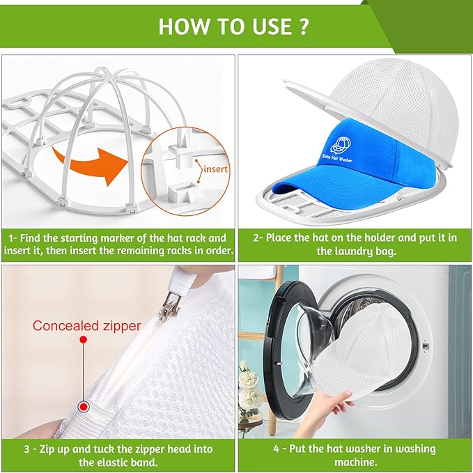 Eiito Hat Washer Cage Hats Cleaner, Hat Washer for baseball caps for Washing Machine or Dishwasher, Ball Cap Washer Frame for Flat & Curved Hats.2-Pack White