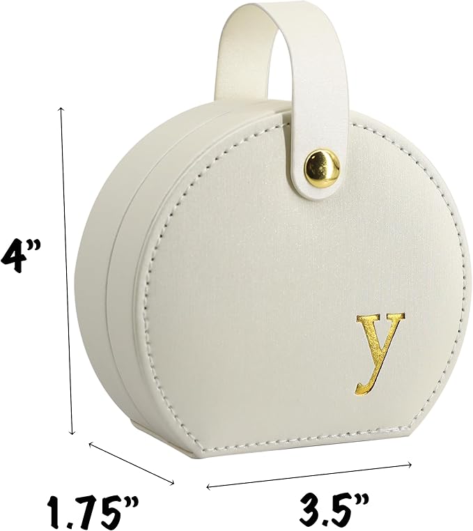 COLLECTIVE HOME - Travel Jewelry Case, Elegant Half-Moon Design with Gold Monogram, Detachable Handle, Personalized Accessory Organizer, Gift for Fashion-Forward Women and Teens (y)