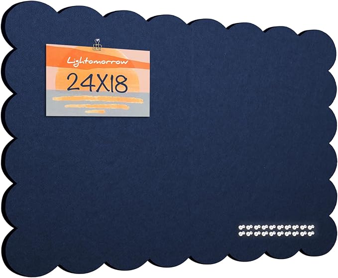 Lightomorrow Scalloped Bulletin Board, 24 x 18 Inches Felt Pin Board - Decorative Cork Alternative for Wall, Foldable Picture Self-Adhesive Vision Prayer Board with 20 Pushpins - Dark Blue