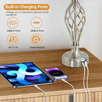 Nightstand Table Lamps for Bedrooms Set of 2 with USB C+A, Bedside Lamps with Spiral Cage Base, Tall Living Room Lamps for End Tables, Modern Night Stand Lamps for Bed Side Guest Room Bulbs Included