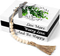 Capoda 3 Pcs Decorative Books for Home Decor Farmhouse Faux Stacked Books Wooden Rustic Table Decor with Bead Garland Twine Ribbon Faux Leaf for Table (Smile)