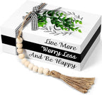Capoda 3 Pcs Decorative Books for Home Decor Farmhouse Faux Stacked Books Wooden Rustic Table Decor with Bead Garland Twine Ribbon Faux Leaf for Table (Smile)