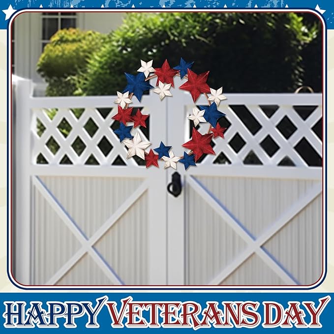 MorningRo Metal Patriotic Wreaths for Front Door 250th Anniversary Red White Blue Star 4th of July Wreaths Independence Day Hanging Vintage Rustic Independence Day Welcome Sign for Porch Wall Home