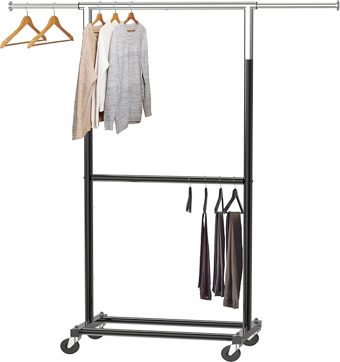 Simple Houseware Double Rod Garment Rack, Black