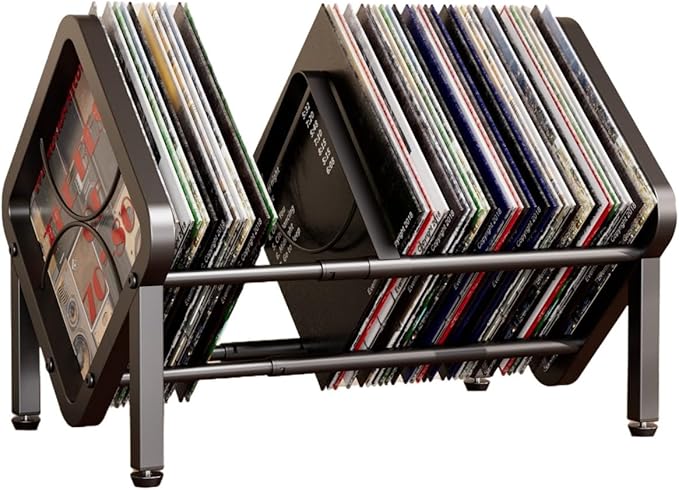 Vinyl Record Storage,80-100 LP Scalable Vinyl Record Holder,Retro Style Organizer,Metal Album Storage Rack for Magazine,Files,Book,Albums & Office Storage(Black)