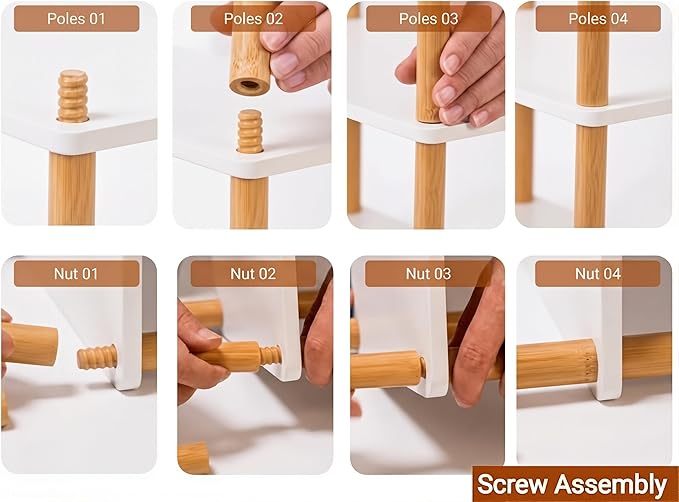 3-Tier Expandable Bamboo Corner Shelf - Dish/Plate Organizer for Cabinet, Kitchen Counter Shelf & Small Kitchen Shelf, Adjustable (White, 1-Pc 3.90" H)