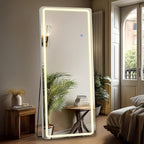 DUMOS LED Full Length Floor Mirror, 20"x63" Full Body Standing Mirror with Lights, 3 Color Lighting, Hanging or Leaning, Wall Mounted, Modern Simple Home Wall Decor, White
