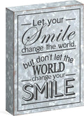 Barnyard Designs Metal Box Sign Motivational Desk Decor, Inspirational Office Decorations for Women, Cute Bathroom or Shelf Décor (Smile)