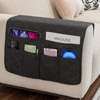 Remote Control Holder for Recliner Armchair Caddy Couch Armrest Organizer, Non-Slip Arm Chair Bedside Caddy Storage Organizer for Recliner Couch With 6 Pockets for Magazine, Phone, iPad (Black)