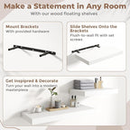 16 Inch Floating Shelves for Wall Set of 2, 12"D Wood Grain Bathroom Shelves with Invisible Brackets, Easy Install Engineered Wood Storage Shelves for Kitchen, Living Room, Bedroom, White Finish