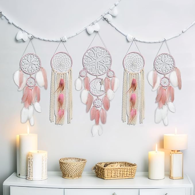 Dream Catcher Wall Decor,Large Boho Dream Catcher with Luxurious Feathers & Beads, Handmade Wall Hanging for Bedroom,Living Room, Gift Ready for Girls & Adults (Black-Blue)