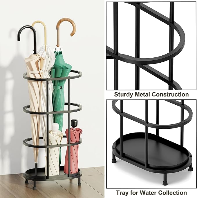 Alyoen Umbrella Stands for Entryway, Large Metal Umbrella Holder 6.89 x 10.8 x 21.34 Inches with Adjustable Feet, Decor Freestanding Elliptical Openwork Umbrella Rack for Home Office