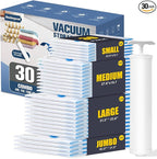 BoxLegend Vacuum Storage Bags with Large Hand Pump 30 Combo (4 Jumbo, 10 Large, 10 Medium, 6 Small) Thickened Vacuum Seal Bags for Clothing Space Saving for Clothes Pillow Comforters Bedding