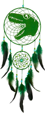 Basumee Dream Catcher for Kids Feather Dream Catchers Handmade Home Decor Wall Hanging with Double Ring for Nursery Bedroom Boys Room, Green Dinosaur