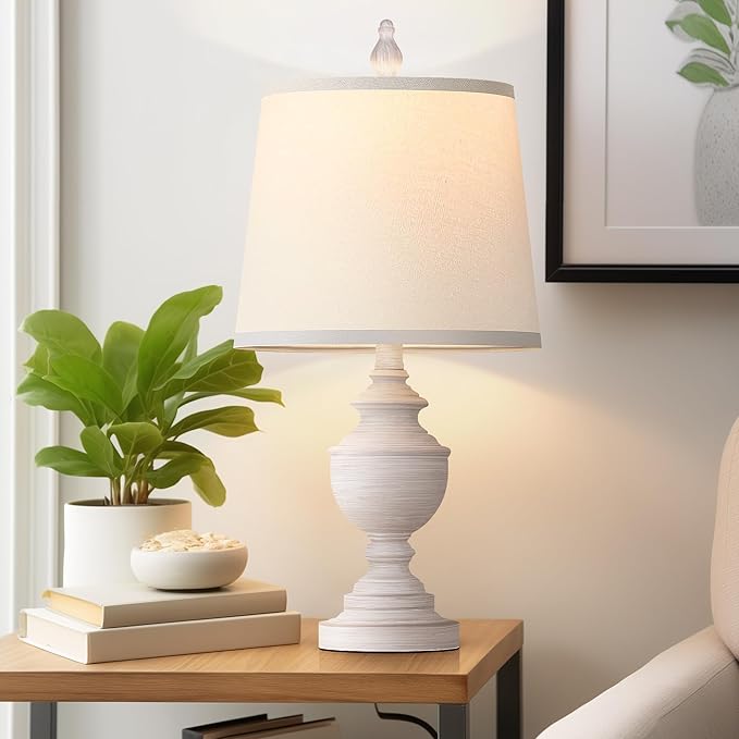 PARTPHONER Retro Table Lamps Set of 2, Bedside Lamp for Bedroom Rustic Farmhouse Table Lamps for Living Room, 22" Vintage Nightstand Lamps with White Shades, White