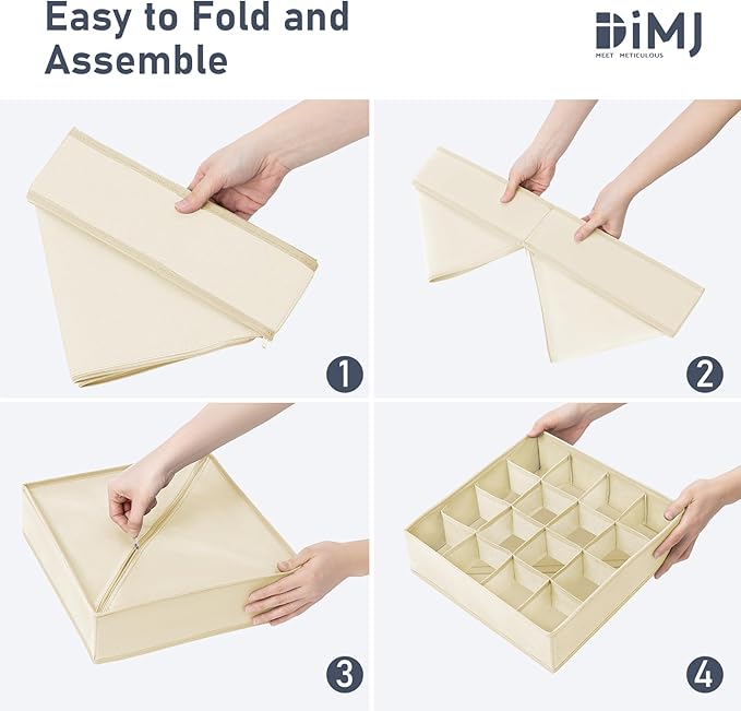 DIMJ Sock Organizer Drawer Organizer - Closet Organization and Storage, Underwear Drawer Organizer for Storing Socks, Handkerchiefs, Ties, Belts, Beige