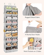 ULG Over The Door Shoe Organizer for Closet Fit 24-32 Pairs with Large Deep Pockets, Narrow Shoe Rack for Door Hanging Boots Storage, Black
