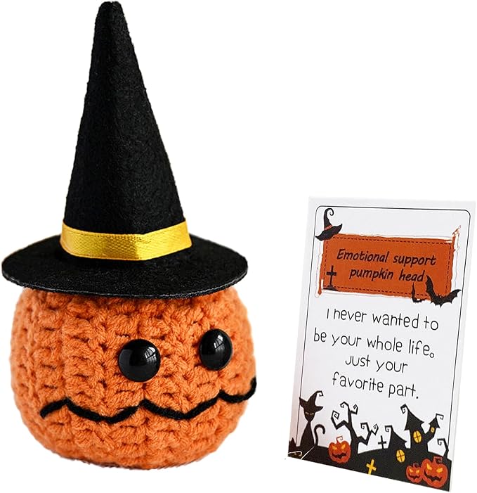 Crochet Pumpkin, Cute Emotional Support Pumpkin with Wizard Hat for Halloween, Funny Gifts for Adults, Women, Men, Friends, Family