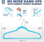 ZOBER Turquoise Velvet Hangers 50 Pack - Clothes Hangers, Coat Hanger for Pants & Dress Clothes - Non Slip w/ 360 Degree Swivel, Holds up to 10 lbs - Strong Felt Hanger for Clothing