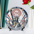 250th Anniversary Decorative Plates 10 Inch Liberty Patriotic Decorations Commemorative Plates with Stand Independence Day 4th of July Semiquincentennial Decor