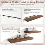 72 Inch Long Floating Shelves for Wall Set of 2, 12"D Wood Grain Bathroom Shelves with Invisible Brackets, Easy Install Engineered Wood Storage Shelves for Kitchen, Living Room, Bedroom, Walnut Finish
