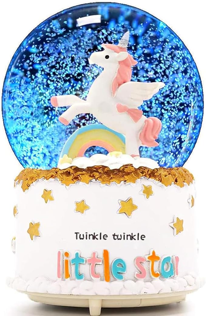 Unicorn Snow Globe for Kids, Musical Snowball with Colorful Lights Automatic Snowfall, for Girl Boy Christmas Birthday Ideal Choice, 4x6.3inch Music Box