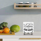 Welcome Home Sign, Welcome to Our Home Sign, Kitchen Decor and Accessories, Farmhouse Wooden Plaque with Iron Stand for Desk Shelf Decor-A16