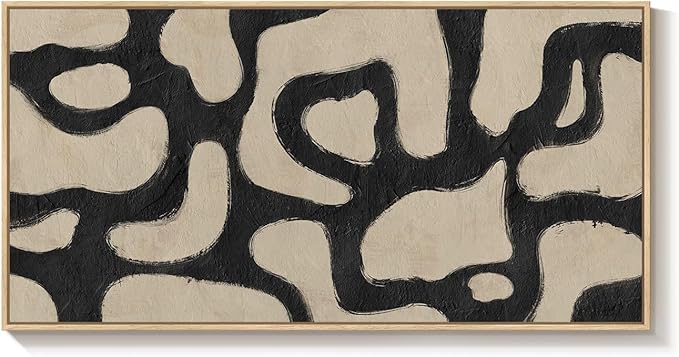 Oversized Framed Abstract Horizontal Wall Art for Living Room, Modern Neutral Black Beige Canvas Artwork for Walls, Extra Large Mid Century Paintings Print for Hallway Dining Room Wall Decor, 72x36 In
