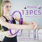 Pilates Essential Kit for Women,13pcs Pilates Equipment for Home Workouts,with Pilates Ring and Ball,5 Resistance Bands and Other Equipment,for Pilates Beginners,Enthusiasts and Professionals