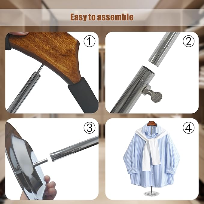 Eunika 4 Pack Adjustable T Shirt Display Flexible Shoulder Stand, Portable Metal Shirt Rack Display Stand Garment Coat Holder for Clothing Garment Coat Retail Vendor, Cloakroom, 16-31 Inch(Brown)