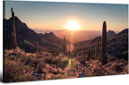Mountain Wall Art Sunset Cactus Wall Decor Arizona Sonoran Desert Canvas Pictures Saguaro Landscape Photography Prints Western Nature Artwork Living Room Bedroom Office Home Decoration 29.53x 57.87"