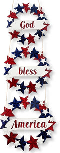 Peryiter 4th/Fourth of July Decoration 27 Inch Patriotic Wreath for Front Door Wooden Red White and Blue Star Sign Memorial Day God Bless America Decor for Porch Wall Outside, Assembly Required