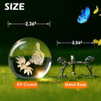 IFOLAINA 3D Butterfly Crystal Ball 60mm Gifts Ideas for Girlfriend Wife Mom Couple Her Butterfly on Sunflower in Glass Ball with Stand Flower Sphere Novelty Home Decor